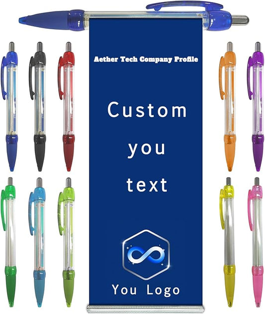 Personalized Pens Bulk, Custom Pollout Paper Pen with Printed, Customizable Retractable Roll Up Banner Pens for Business with Name Logo, Exhibitions, Events, Presentations, Advertising 300 Pcs