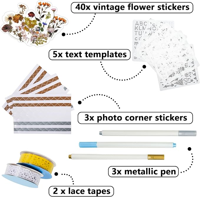 Vienrose 12x12 Inch Scrapbook Album DIY Large Hardcover Kraft White Pages Scrapbook Photo Album Linen Cover Scrap Book Photo Albums Scrapbooking Supplies Kit for Couple Family Wedding Travel