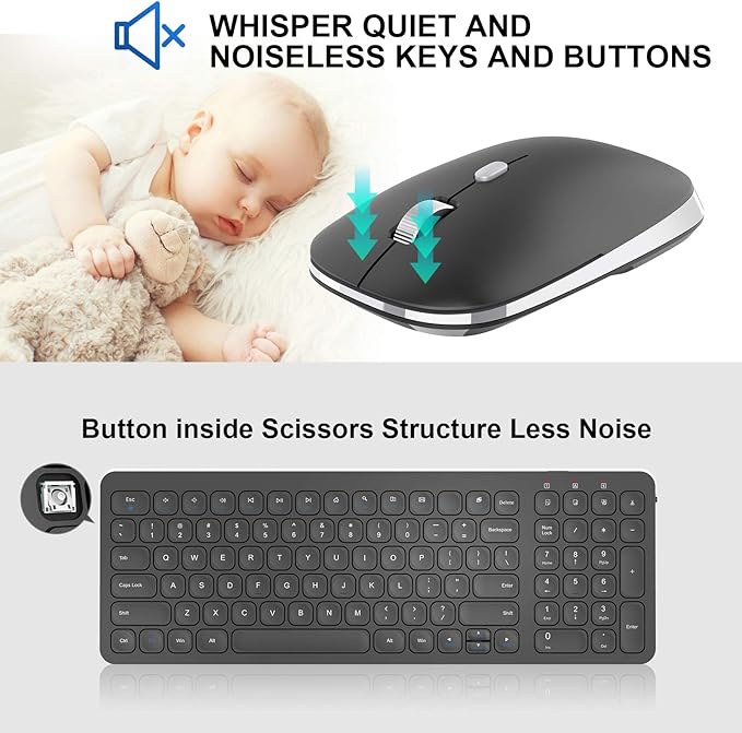 cimetech Wireless Keyboard Mouse Combo, Compact Full Size Wireless Keyboard and Mouse Set Less Noise Keys 2.4G Ultra-Thin Sleek Design for Windows, Computer, PC, Notebook, Laptop - Matte Black