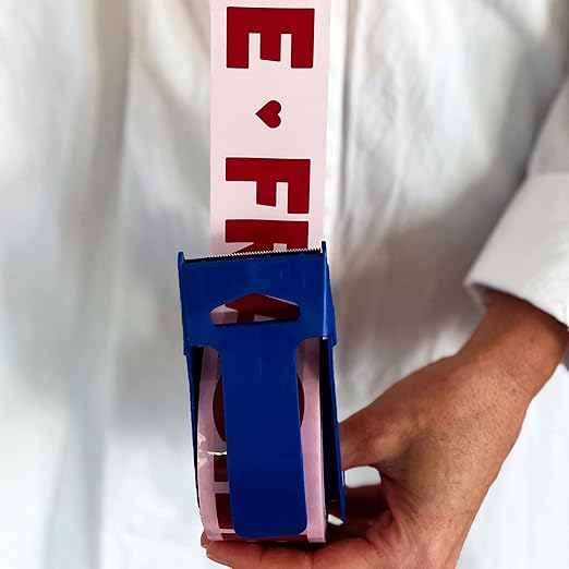 2 Rolls Fragile Packing Tape + Dispenser, Pink Burgundy Heart Cute Designer Packaging and Shipping Supplies for Small Business, 1.88" x 110 Yards (330 feet), Two 55 Yard Rolls