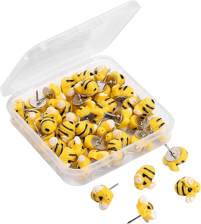 40Pcs Bee Push Pins Bee Shaped Craft Embellishment Decorative Thumbtacks for Cork Board Office Or Home Decoration