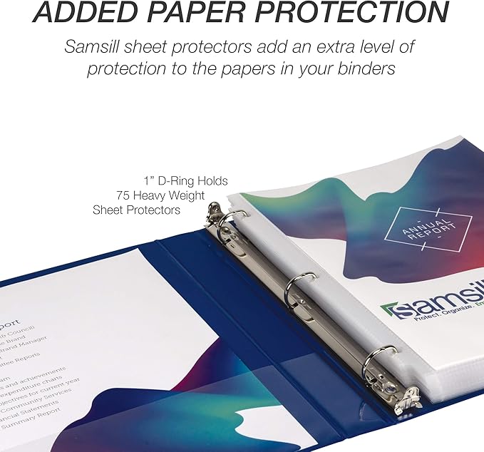 Samsill Durable 1 inch 3 Ring Binder, Made in USA, D Ring Binder, FSC 100% Recycled Chipboard, Blue, 12 Pack