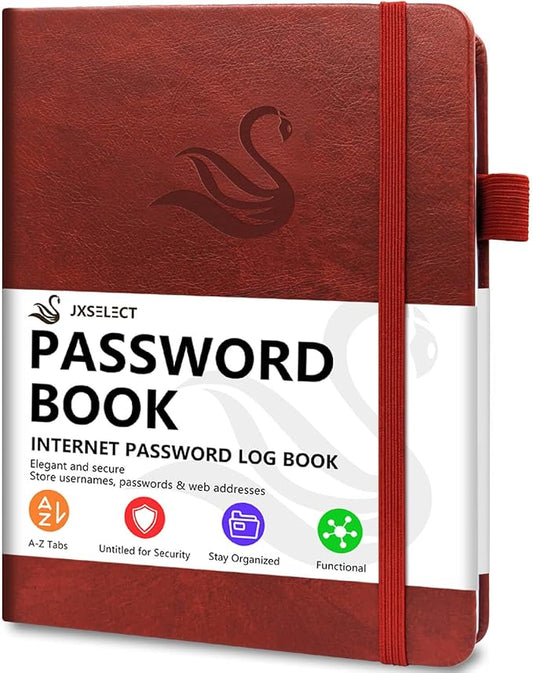 Elegant Password Book with Alphabetical Tabs - Hardcover Password Book for Internet Website Address Login - 7" x 10" Password Keeper and Organizer w/Notes Section & Back Pocket (Wine Red)