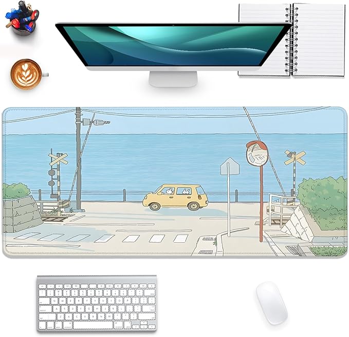 Cute Desk Mat Kawaii Anime Large Gaming Mouse Pad Cartoon Rabbit Desk Pad,Stitched Edges Non-Slip Waterproof Rubber Base Mous Mat for Office,Computer,Keyboard,Laptop and Home Desk Pad(27.5X11.8 in)