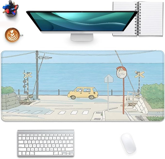 Cute Desk Mat Kawaii Anime Large Gaming Mouse Pad Cartoon Rabbit Desk Pad,Stitched Edges Non-Slip Waterproof Rubber Base Mous Mat for Office,Computer,Keyboard,Laptop and Home Desk Pad(27.5X11.8 in)