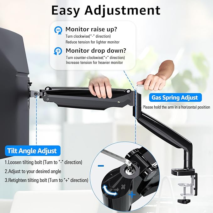 MOUNTUP Ultrawide Monitor Arm for Max 40 Inch Screen, Heavy Duty Monitor Desk Mount Support 6.6-30.9lbs, Gas Spring Computer Monitors Stand for Desk, VESA Mount with Clamp & Grommet Base