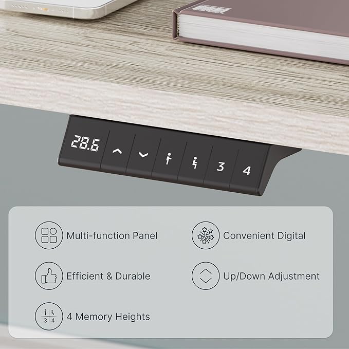 FLEXISPOT EN2 Whole-Piece Standing Desk with Clamp Power Strip, 55 x 28 Electric Stand Up Height Adjustable Desk with Cable Management (White Frame + 55" Gray Wood Grain Top,2 Packages)