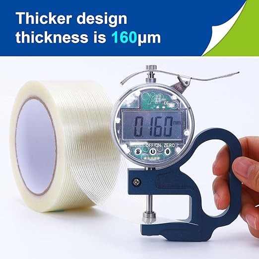 8-Pack Filament Strapping Tape 6.3mil x 1inch x 27yds Commodity Grade Heavy Duty Transparent Reinforced Fiberglass Tape, Thickened and Super Sticky