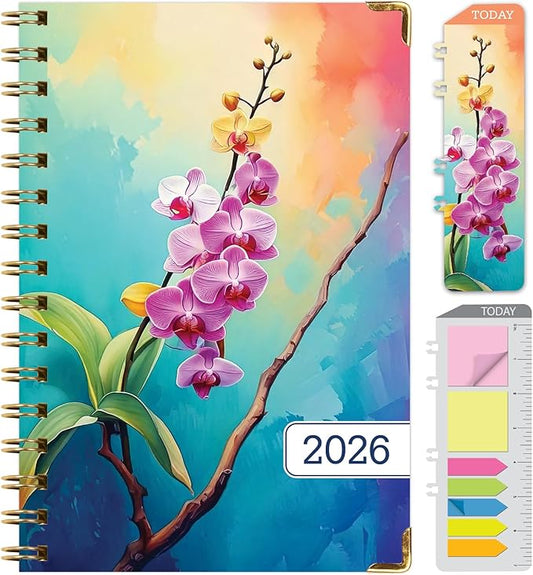HARDCOVER 2026 Planner, 5.5"x8": 14 Months (November 2025 - December 2026), Daily Weekly Monthly Planner, Yearly Agenda, Bookmark, Pocket Folder and Sticky Note Set (Orchid)