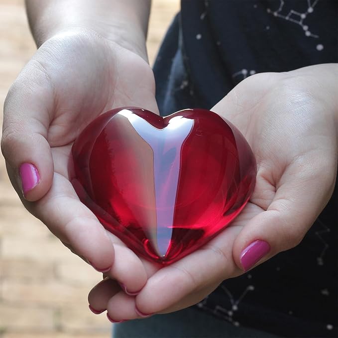 Ca D Oro Medium Red Heart Glass Paperweight Hand Blown Murano-Style Art Glass