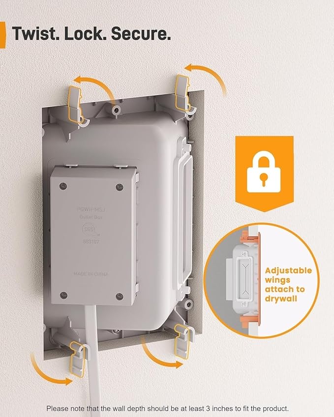 Perlegear Cord Hider for Wall Mount TV with AC Outlets, USB-A and USB-C Ports, in-Wall Cable Management Kit, Includes Drill Templates, Dust Bags, Drywall Saw, Extension Cord