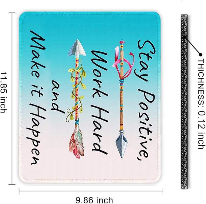 Auhoahsil Mouse Pad, 12 x 10 in Thick Rubber Premium-Textured Non-Slip Stitched Edges Waterproof Square Mouse Mat with Cute Pattern for Gaming Work Computer Office, Larger, Inspirational Quotes