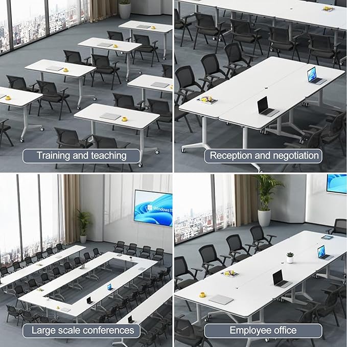Folding Conference Room Table, Modern Mobile Training Table with Wheels, White Foldable Seminar Meeting Tables for Office Corporations (4pack 47.2in)