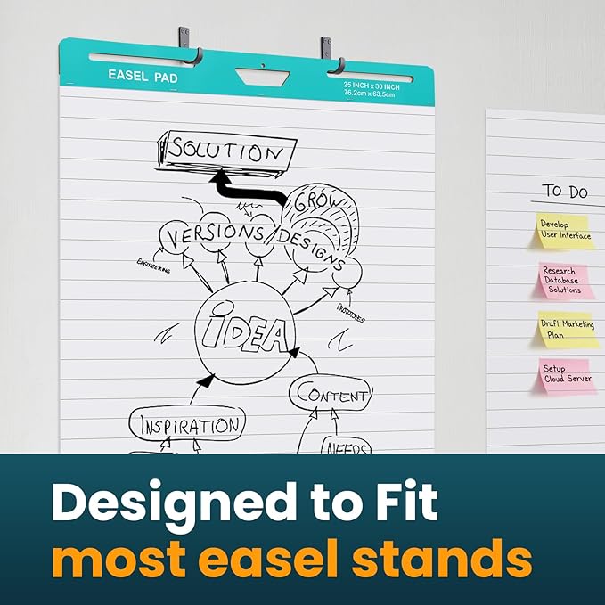 OLenyer Super Sticky Easel Pad, 25x 30IN, Large Self Stick Flip Chart Paper for Office School Classroom Supplies, 30 Sheets/Pad, 10 Pads/Pack, White, Lined