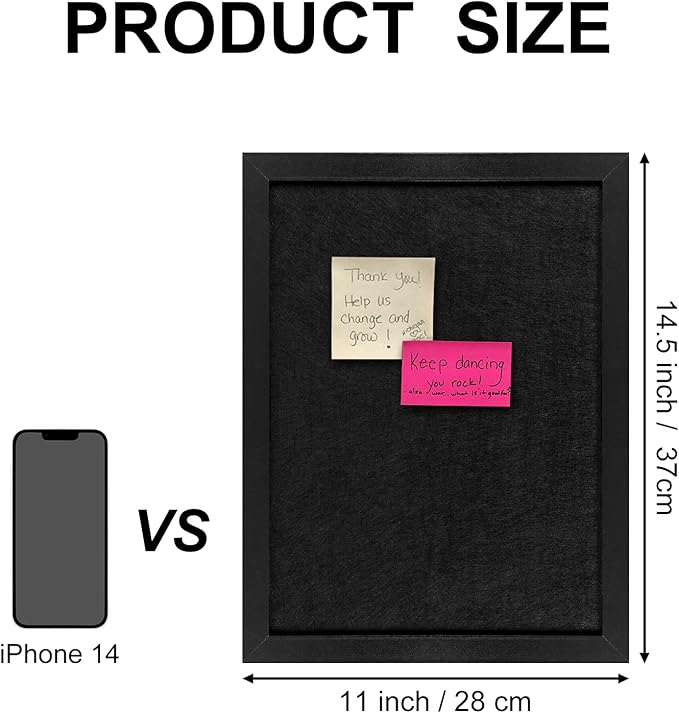 TORASO Cork Board Bulletin Board, Cork Boards for Walls with Pins, Eye Bolts, gaskets, Screws, Pin Board for Office, School and Home (All Black, 11“x14.5” - 4p)