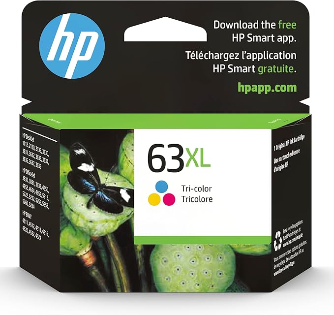 HP 63XL Tri-color High-yield Ink Cartridge | Works with Printer Series: DeskJet 1112, 2130, 3630; ENVY 4510, 4520; OfficeJet 3830, 4650, 5200 | Eligible for Instant Ink | F6U63AN