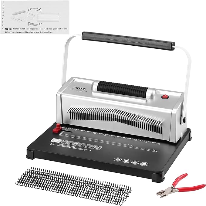 VEVOR Coil Spiral Binding Machine, Manual Book Maker with Electric Binding, 46-Holes Binding 500 Sheets Punch Binder, with 100pcs 5/16'' Coil Binding Spines, for Letter Size, A4, A5