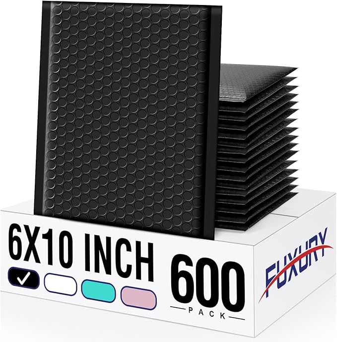 Fuxury Bubble Mailers 6x10“ 600 Pack Black Padded Envelopes Usable Size 6x9" Thick Mailing Envelopes Bubble Padded, Shipping Bags for Mailing,Packaging, Small Business, Boutique, Bulk #0