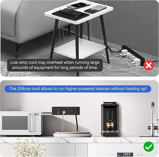 CCCEI Magnetic Heavy Duty Power Strip Surge Protector 20Amp, 12 Gauge High Amp Extension Outlets, Garage Wall Mount 8 Plug Metal Power Strip. 6FT, Black, 5-15P Adapter 6-20R T-Slot 20a for Appliance