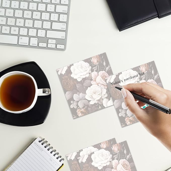 Sticky Notes 3x3 Inches, 2 Pads Cute Colorful Self-Stick Note Pads, Easy to Post for Home, Office and Daily Life Organization Luxuious Peony