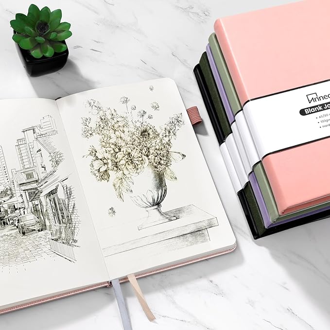 Annecy Blank Journal Notebook, Medium 5.5x 8.25, 160 Pages 100GSM Writing Paper, A5 Black Faux Leather Cover with Pen Loop