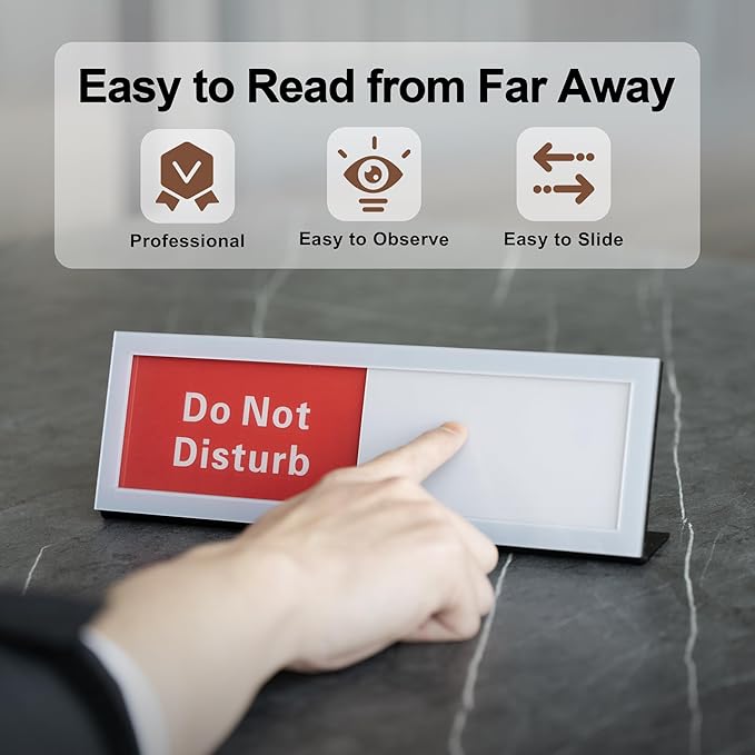 Do Not Disturb Sign with Slider, Acrylic Privacy Status Indicator for Office Desk Sign, Available Do Not Disturb Signs for Desk, 9.75" x 3" Silver