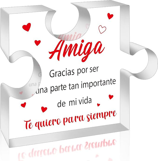 Yopyame Spanish Friends Birthday Gifts - Regalos para Amiga Acrylic Puzzle Plaque Best Friendship Acrylic Desk Sign Te quiero para siempre Keepsake Paperweight in Spanish for Best Friend Birthday Gift