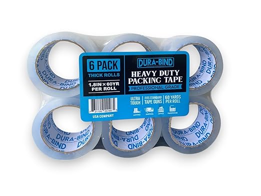 Durabind Heavy Duty Packing Tape 6 Pack. Rolls are 60 Yards x 2in. Tough Clear Tape for Shipping, Packing, Moving, Mailing, and All Box Types. Professional Grade. (6)