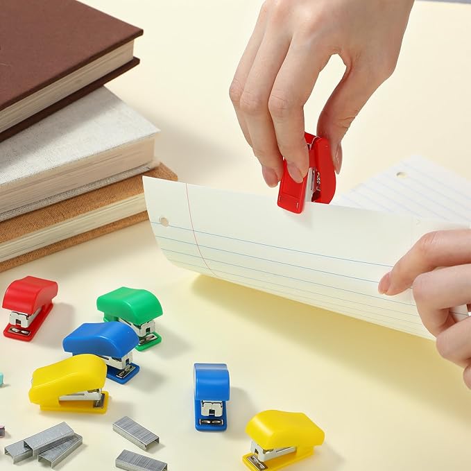 Fainne Mini Stapler with Staples, Portable Multicolor Small Stapler, Hand Held Desk Staplers, Cute Office Supply Set for Office College, 4 Colors (Classic Color,60 Pcs)