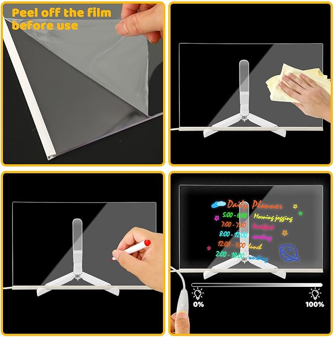 MOUNTCLI 14"x10" LED Note Board with Colors, 7 Modes Glowing Acrylic Dry Erase Board with Light UP Drawing Board LED Glow Message Board with 12 Markers for Kid Adult Xmas Holiday Gifts Room Decor