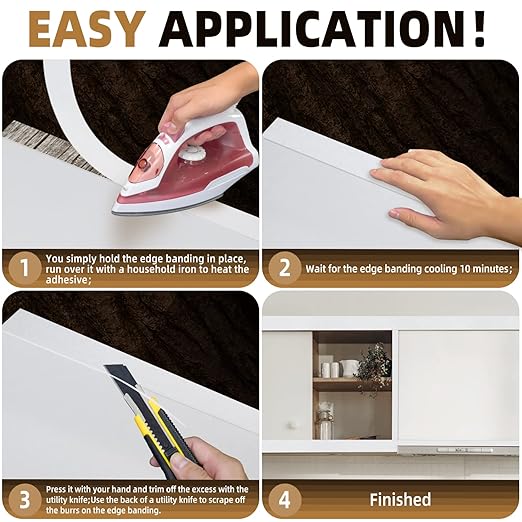 GSCIT Club White Edge Banding, 3/4 inch x 250ft Melamine Edge Banding with Hot Melt Adhesive Preglued Cabinet Edge Banding Flexible White Veneer Edging