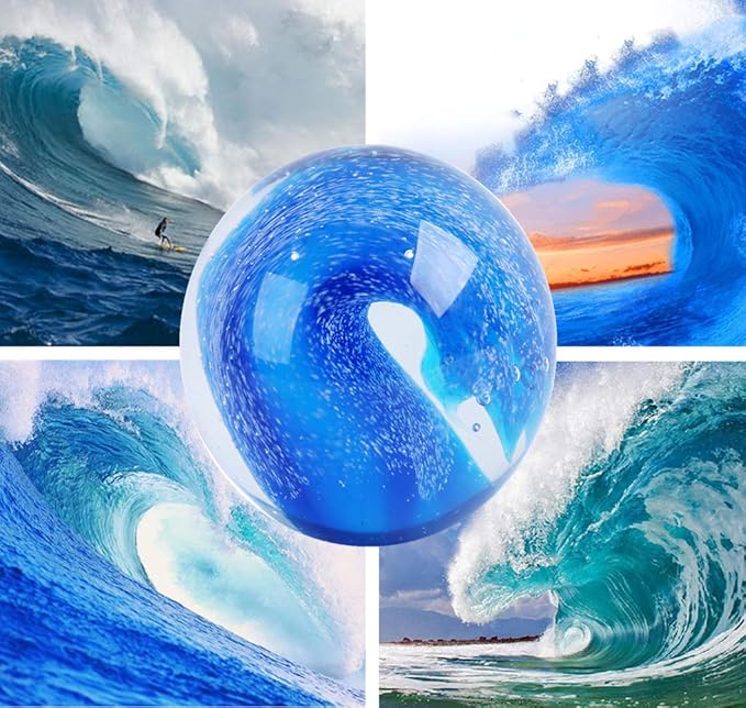 EUSTUMA Hand Blown Glass Figurines Ball Ocean Waves,Paperweight Glass Ball,Home Decor Collectible,Aquarium Decor,Office Decor Ocean Lovers