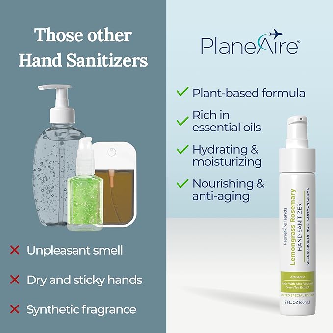 Fresh & Invigorated Variety 3pk Hand Sanitizer | Lemongrass Rosemary Lotion, 3-Mint Gel, Herbal Spray | Travel Size | Made with Aloe Vera & Essential Oils | Rich in Vitamin E | Hydrate & Cleanse