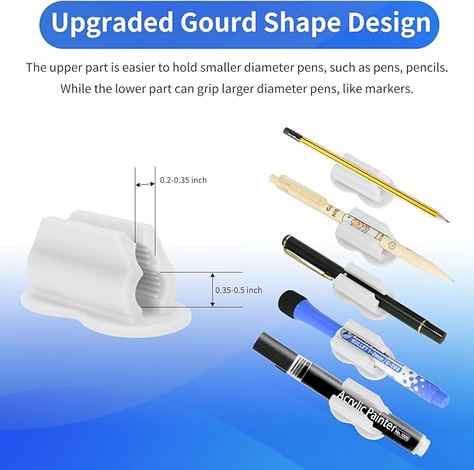 12PCS Pen Holder for Desk, Upgraded Adhesive Pen Pencil Holder for Desk Wall Clipboard Car Silicone Pens Markers Pencils Organizer Teacher Supplies Office Supplies (12PCS White)