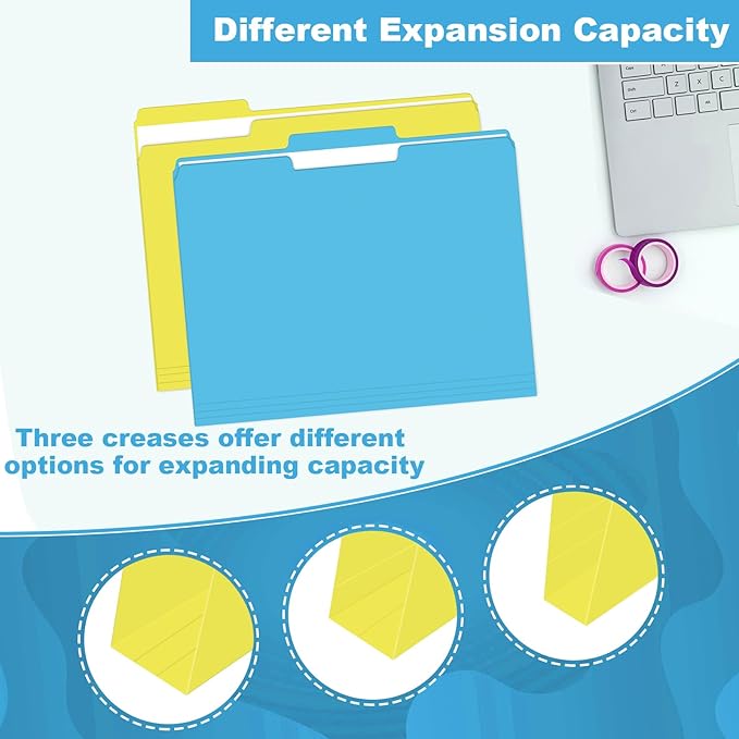 File Folder, HERKKA 30 Pack 1/3 Cut Tab File Folders, Letter Size, Assorted 6 Colors, Colored File Folders Designed for Office and Classroom Use