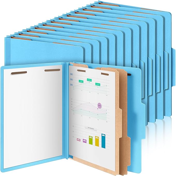 36 Pcs Classification Folders Letter Size, 2 Divider Pressboard File Folders with 3. 5 Inch Expansion, 2 Prongs Fastener, Heavy Duty Office File Organizers for Teachers, Medical (Blue)