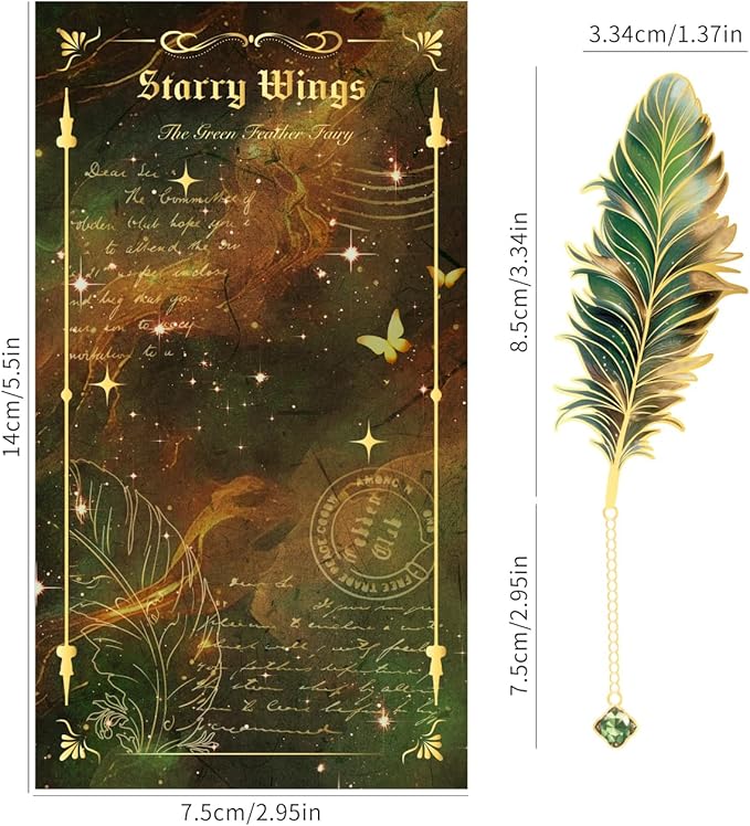 Feather-Shaped Metal Bookmarks with Chain, 4-Pack Vintage-Inspired Book Marks Set - Cute Unique Page Markers Gifts for Book Lovers, Readers, Writers, Reading Women, Men, Kids, Teens (Starry Wings)