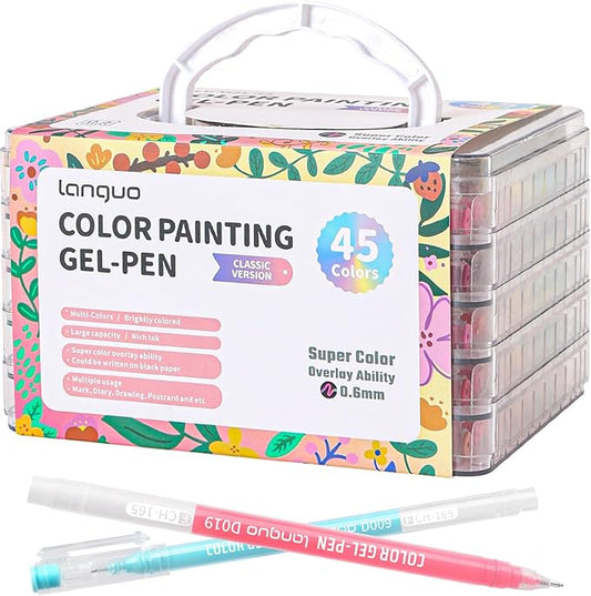 Gel Pens For Coloring, 45 Pack Colored Pens for Black Paper & White Paper, 0.6MM Fine Point Pens for Coloring, Writing, Drawing, Journaling, Note Taking, School, Office, Home