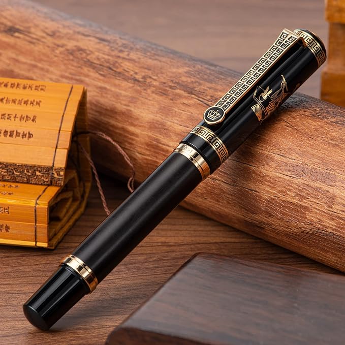 Lanxivi Duke Fude Pen Bent Nib Ebony, Sima Qian Memorial Fountain Pen Medium to Broad Art Drawing Calligraphy Handwriting Pen