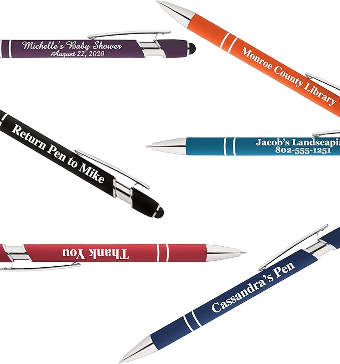 Up to 500 Pcs Custom Pens Bulk | Rainbow of Colors | Soft-Touch Metal Black Ink Personalized with Name or Message (Dark Blue, 100)