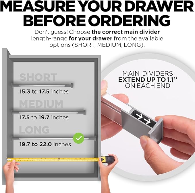 Practical Comfort Aluminum Drawer Organizer for Kitchen Utensils Silverware Flatware 9 Dividers Set | MEDIUM | UPGRADED VERSION