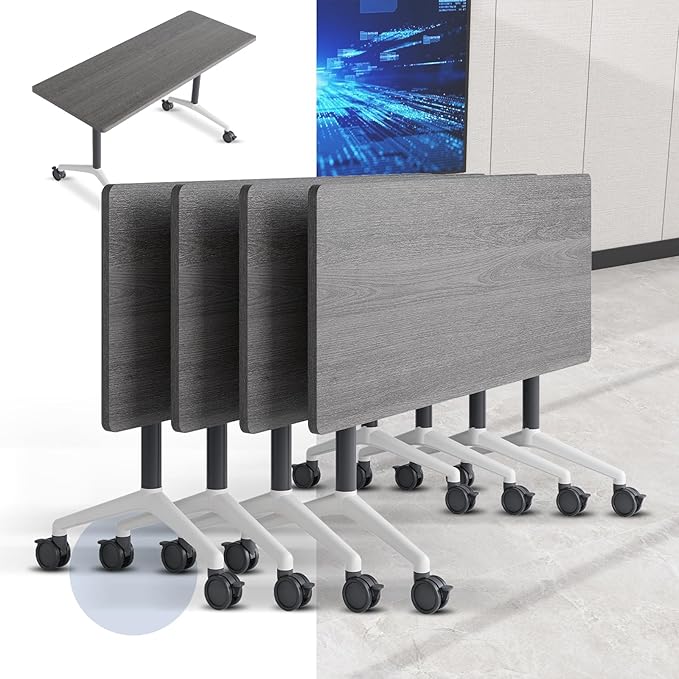 Folding Conference Table, Mobile Training Table for Office Conference, Modern Modular Rectangular Work Desk Meeting Seminar Work Tables with Caster Wheels, Large Breakroom Tables (4Pack L47.2in)