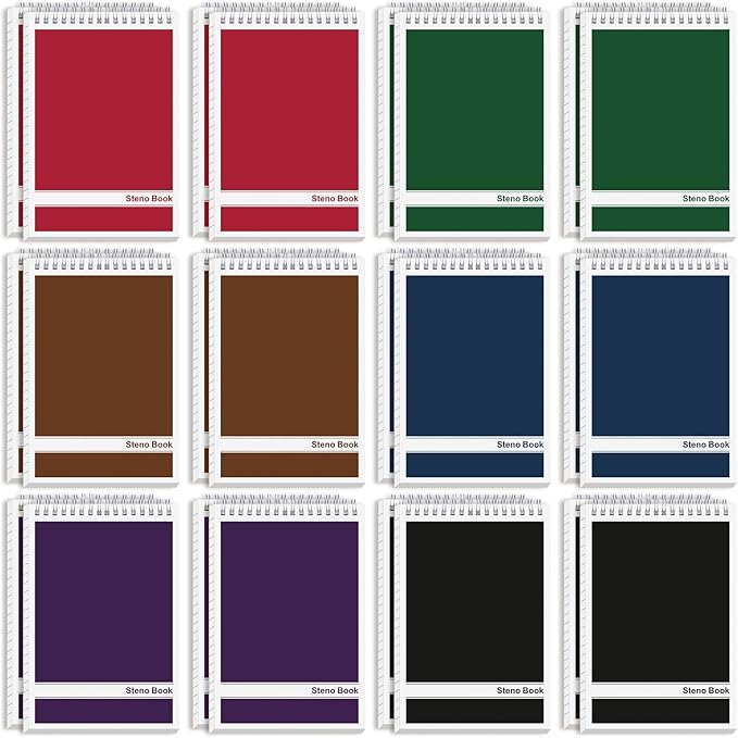 24 Pack Steno Pads 6 x 9 in Spiral Top Notebook Bulk 6 Assorted Color Note Pad 60 Sheets Gregg Rule Writing Paper Steno Notebooks for Students Teachers Men Women Professionals Office School Recording