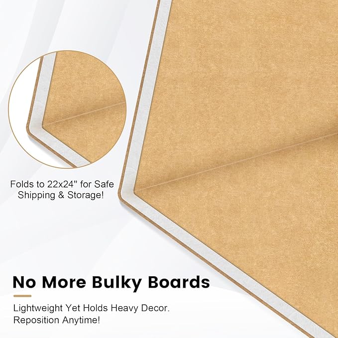 Bulletin Board, 60 x 24 in Felt Pin Board - Cork Board Alternative for Wall, Foldable Picture Self-Adhesive Vision Prayer Board with 20 Pushpins 10 Cards - Lightweight Home/Office Décor