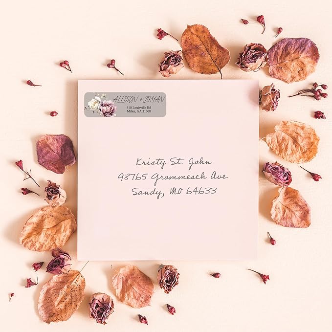 Taupe Watercolor Floral Rolled Address Labels / 250 Personalized Return Address Labels/Designer Address Stickers in Elegant Plastic Dispenser