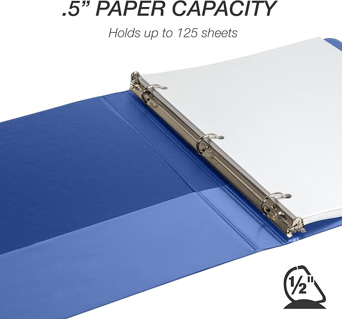 Samsill Durable 0.5 Inch Binder, Made in USA, D Ring Binder, FSC 100% Recycled Chipboard, Blue, 4 Pack