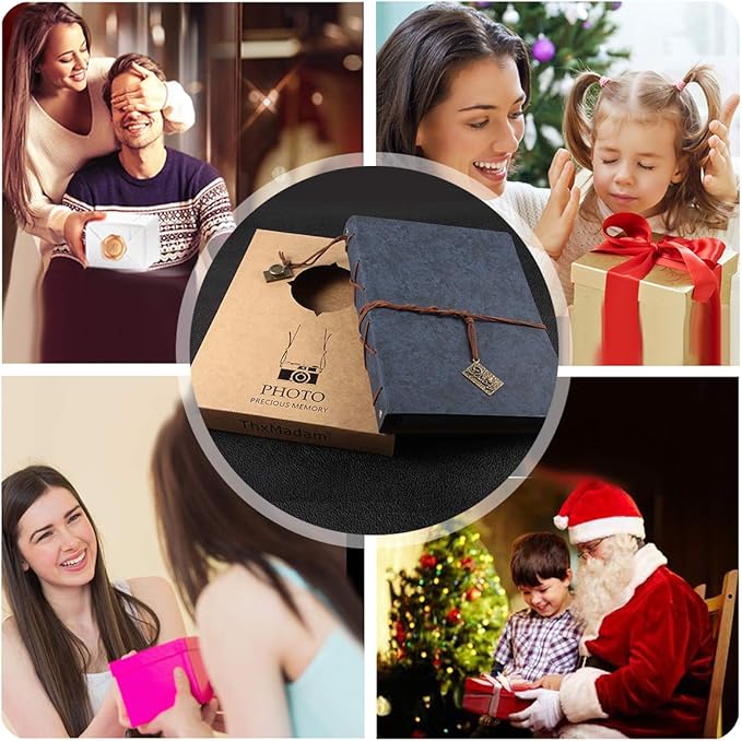 ThxMadam Leather Scrapbook Album 60 Pages Love Memory Photo Book Album 10.82 x 8.07 in,Scrapbooking Supplies Kits for Couples Anniversary Travel Scrapbook Family Scrap Book Blue Large