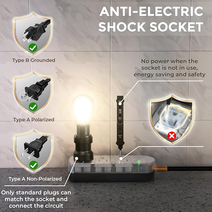 Surge Protector Power Strip,1625W/13A,5Ft Extension Cord with 3 Outlets,Waterproof Class 6 Heavy Duty Extension Cord for Indoor Outdoor,UL FCC IPX6 Listed (Transparent, 5FT)