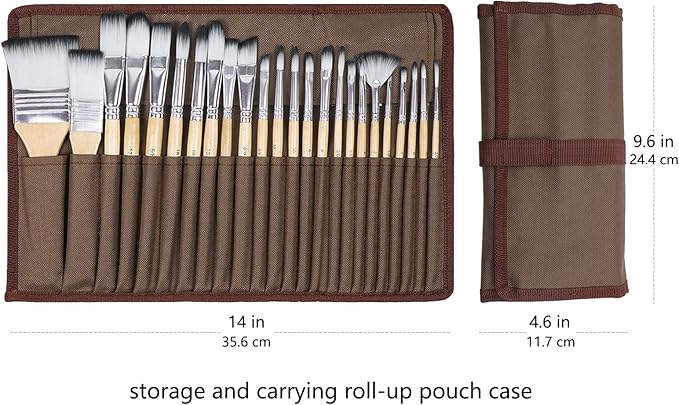 Artecho 24 PCS Paint Brushes for Acrylic Painting, Acrylic Paint Brushes for Oil, Watercolor, Acrylic, Gouache and Canvas Painting