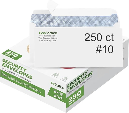 250 Custom #10 Envelopes with Logo - Personalized #10 Self-Seal - Printed Envelopes with Return Address - Custom Printed Security Envelope - Ideal for Business Mailings - White, 250 Count